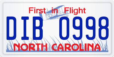 NC license plate DIB0998