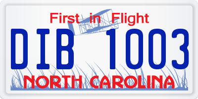 NC license plate DIB1003