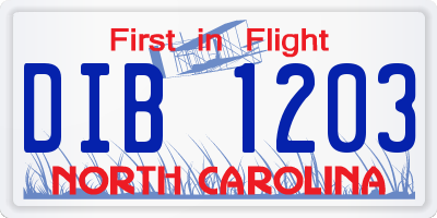 NC license plate DIB1203