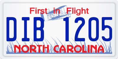 NC license plate DIB1205