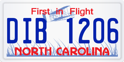NC license plate DIB1206