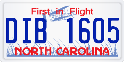 NC license plate DIB1605