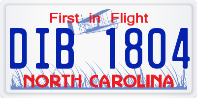 NC license plate DIB1804