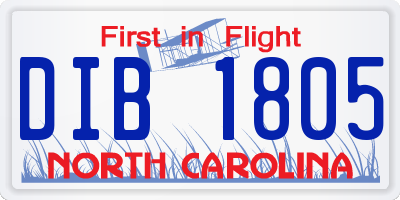 NC license plate DIB1805