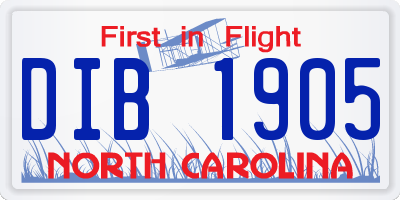 NC license plate DIB1905