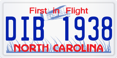 NC license plate DIB1938