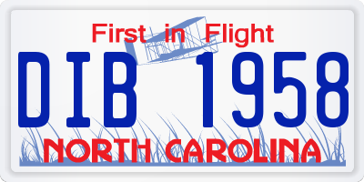 NC license plate DIB1958