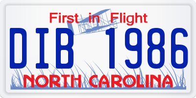 NC license plate DIB1986