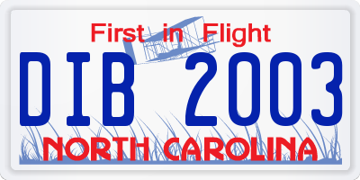 NC license plate DIB2003