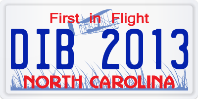 NC license plate DIB2013
