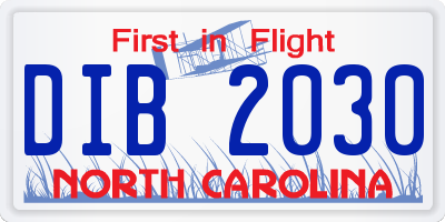NC license plate DIB2030