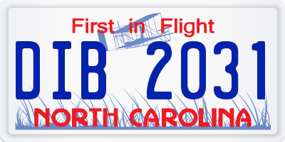 NC license plate DIB2031