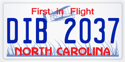 NC license plate DIB2037