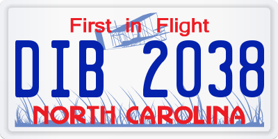 NC license plate DIB2038