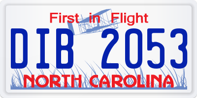 NC license plate DIB2053
