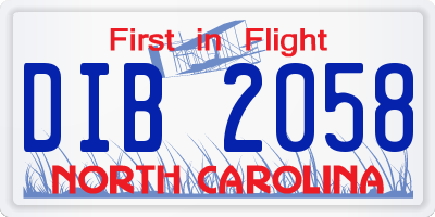 NC license plate DIB2058