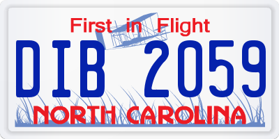 NC license plate DIB2059