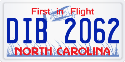 NC license plate DIB2062