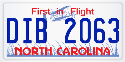 NC license plate DIB2063