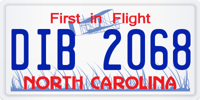 NC license plate DIB2068