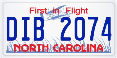 NC license plate DIB2074
