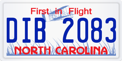NC license plate DIB2083