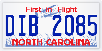 NC license plate DIB2085
