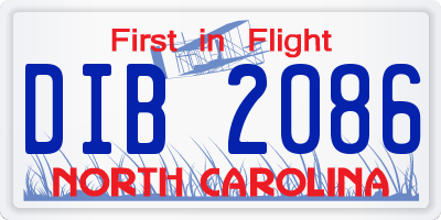 NC license plate DIB2086