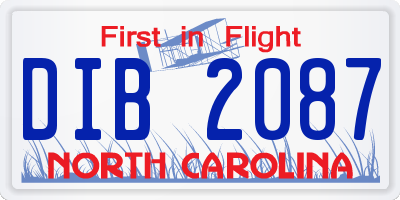 NC license plate DIB2087