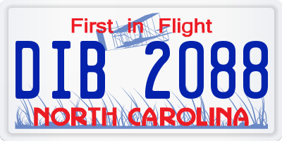 NC license plate DIB2088