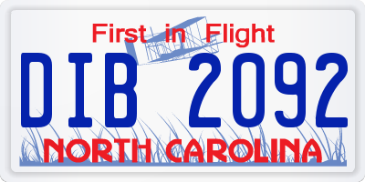 NC license plate DIB2092