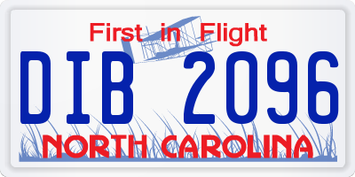 NC license plate DIB2096
