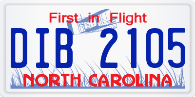 NC license plate DIB2105
