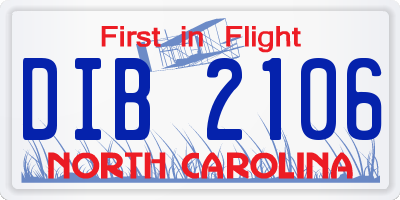 NC license plate DIB2106