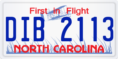 NC license plate DIB2113