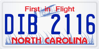 NC license plate DIB2116