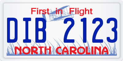 NC license plate DIB2123