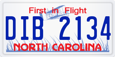 NC license plate DIB2134