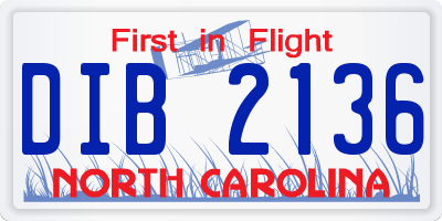 NC license plate DIB2136