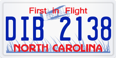 NC license plate DIB2138