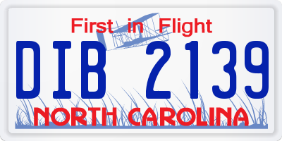 NC license plate DIB2139
