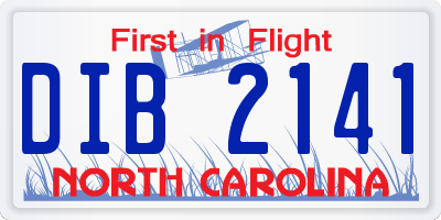 NC license plate DIB2141