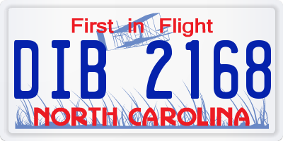 NC license plate DIB2168