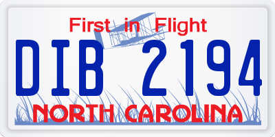 NC license plate DIB2194