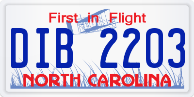 NC license plate DIB2203