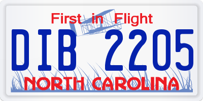 NC license plate DIB2205