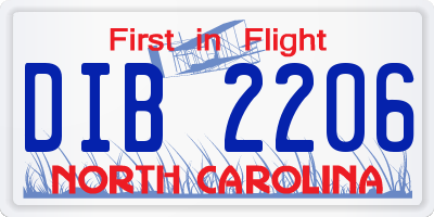 NC license plate DIB2206