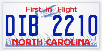 NC license plate DIB2210