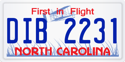 NC license plate DIB2231