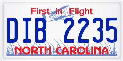 NC license plate DIB2235